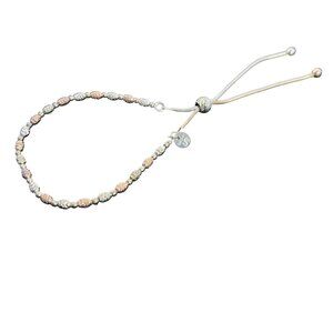 Franco Stellari Two Tone Adjustable Bolo Bracelet Signed 925 Italy (6135)